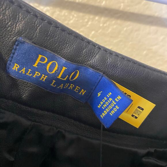 NEW Polo Ralph Lauren Black 100% Lambs Leather Asymmetric Midi Skirt Size 4 NWT - Picture 3 of 9
